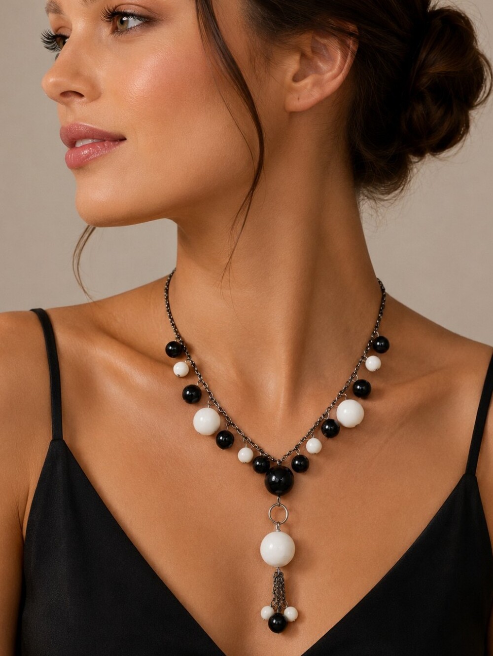 3/$20 Monochrome Beaded Bauble Chain Sautoir Lavalier Necklace